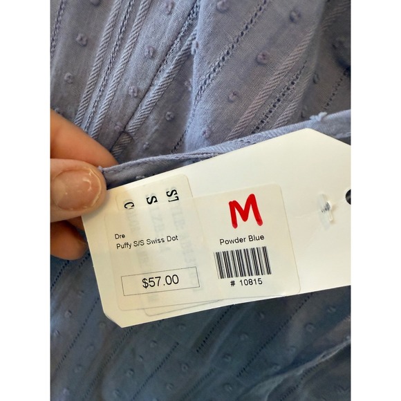 Sadie & Sage Swiss Dot Puff Sleeve Mini Dress Medium NWT Blue - Picture 4 of 11